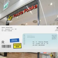 Jak zaadresować kopertę do sądu? Przykład wysyłki do Janiny Nowak z Gniezna, z potwierdzeniem odbioru.