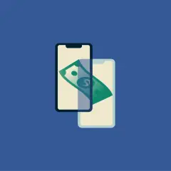 Dwa telefony komórkowe, jeden na drugim, z zielonym banknotem i symbolem dolara. Czy PayPal jest bezpieczny?
