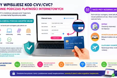 Karta z widocznym kodem CVV/CVC, używanym do bezpiecznych płatności online i rezerwacji.