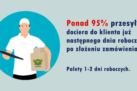 Kurier Poczty Polskiej z paczką i tabletem. Ponad 95% przesyłek dociera następnego dnia roboczego.