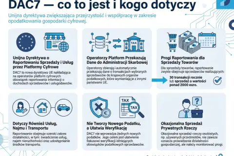Dyrektywa DAC7 usprawnia raportowanie transakcji cyfrowych, ułatwiając kontrolę podatkową.