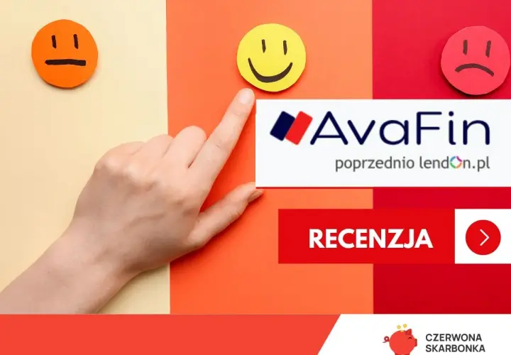 Ręka wybiera uśmiechniętą buźkę, obok logo AvaFin (dawniej lendon.pl) i napis "Recenzja".