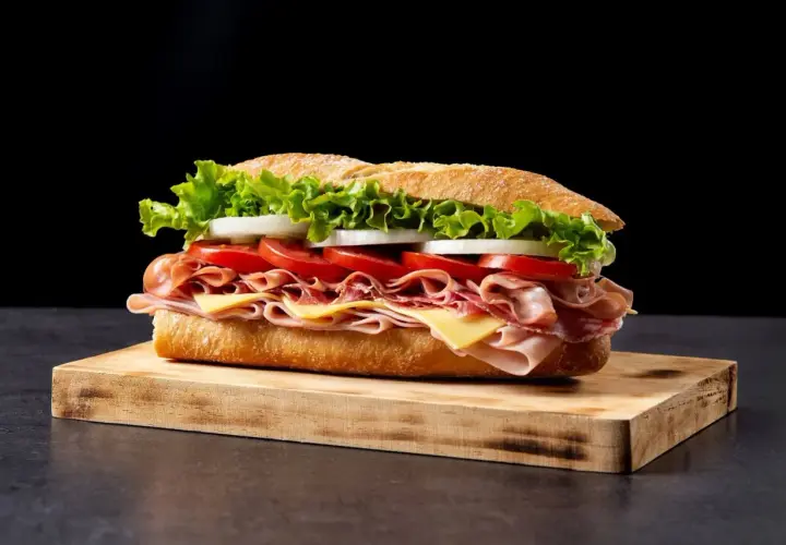 Apetyczny sandwich z szynką, serem, pomidorami i sałatą. Zastanawiasz się, czy do Anglii można wwozić żywność? Ten wygląda pysznie!