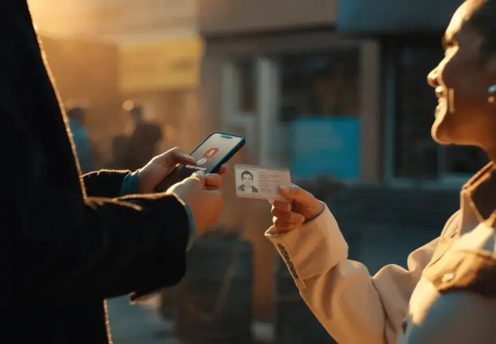 Osoba trzyma telefon z napisem "Approved" i kartę pobytu. Szybka pożyczka na kartę pobytu.