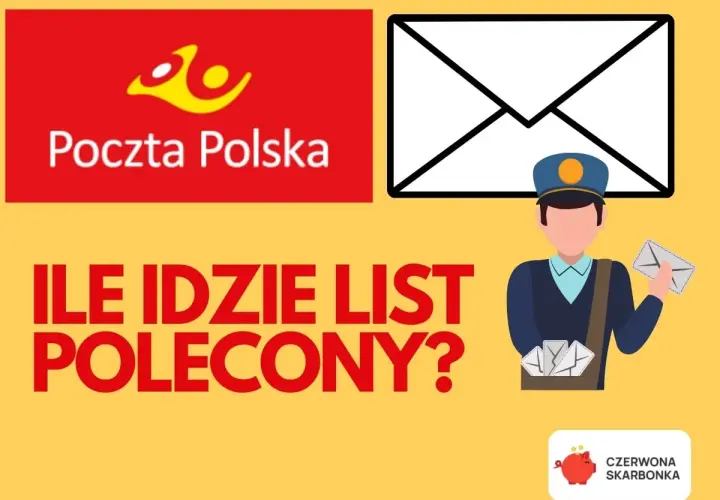 Poczta Polska: ile idzie list polecony priorytetowy? Grafika z listonoszem i kopertą.