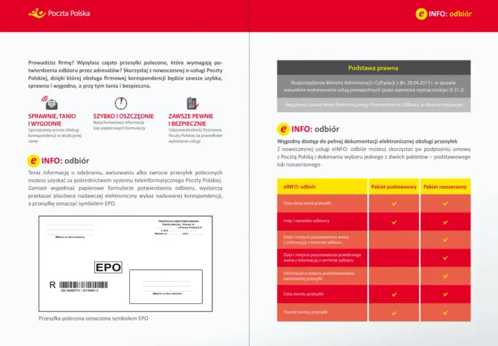 e INFO: odbiór to usługa Poczty Polskiej, dzięki której szybko i bezpiecznie sprawdzisz status przesyłek poleconych.