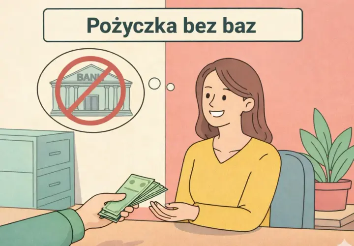 Kobieta otrzymuje pieniądze, myśląc o pożyczce bez baz, z dala od banku.