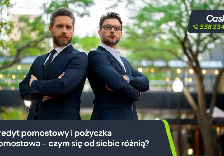 Dwóch mężczyzn w garniturach, gotowych pomóc w uzyskaniu pożyczki pomostowej.
