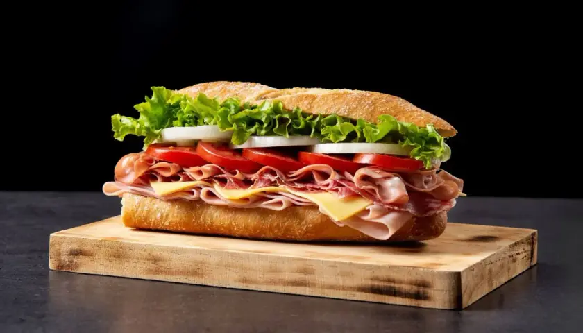 Apetyczny sandwich z szynką, serem, pomidorami i sałatą. Zastanawiasz się, czy do Anglii można wwozić żywność? Ten wygląda pysznie!