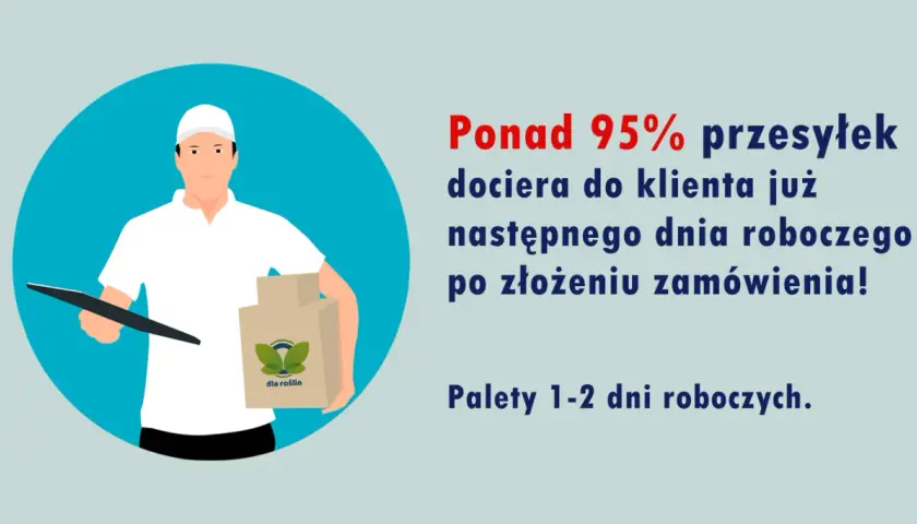 Kurier Poczty Polskiej z paczką i tabletem. Ponad 95% przesyłek dociera następnego dnia roboczego.