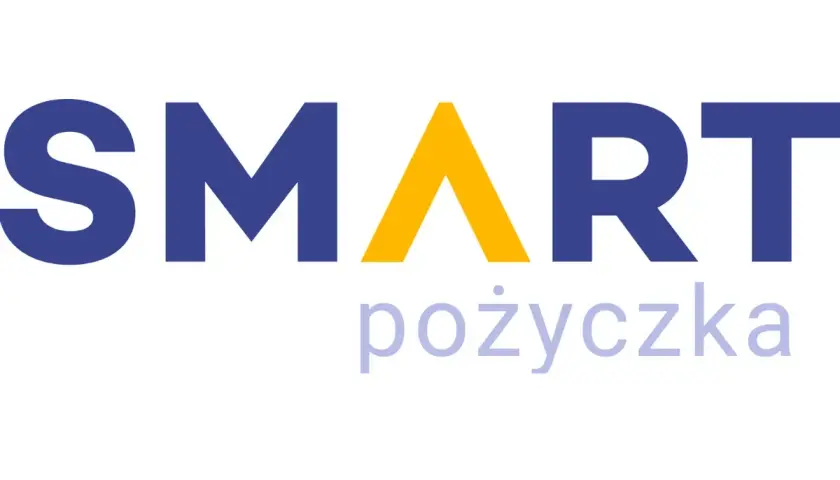 Logo "SMART pożyczka" z żółtym trójkątem w literze A. Idealne rozwiązanie, by rozłożyć pożyczkę na raty.