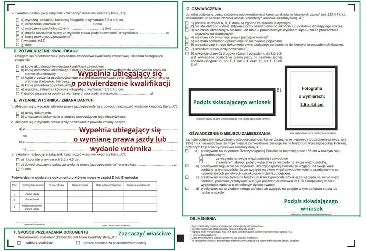 Wniosek o uzasadnienie wyroku, w którym osoba ubiega się o wydanie wtórnika prawa jazdy lub wymianę dokumentu.