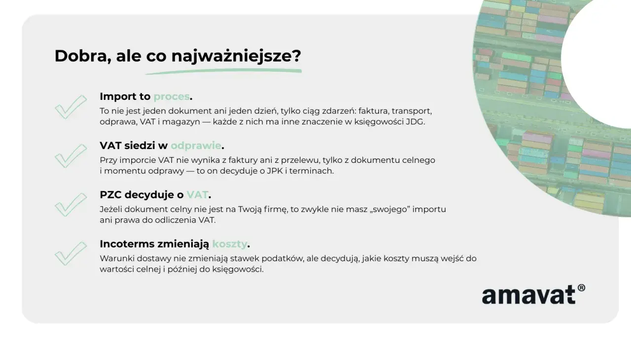 Jak zapłacić cło za paczkę? Import to proces, VAT siedzi w odprawie, PZC decyduje o VAT, Incoterms zmieniają koszty.