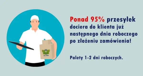 Kurier Poczty Polskiej z paczką i tabletem. Ponad 95% przesyłek dociera następnego dnia roboczego.